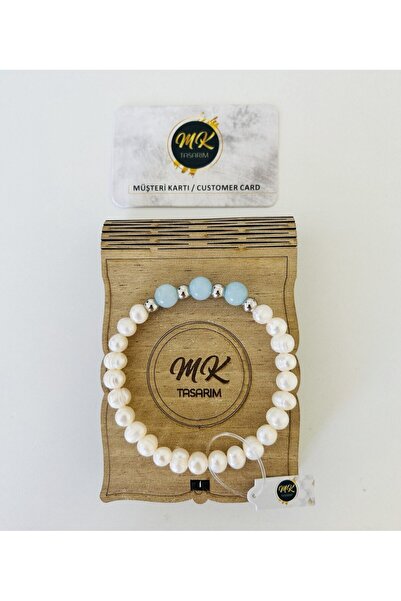 REAL PEARL REAL BLUE QUARTZ STONE BRACELET | IN SPECIAL BOX | WITH CUSTOMER CARD MK.002.004-1