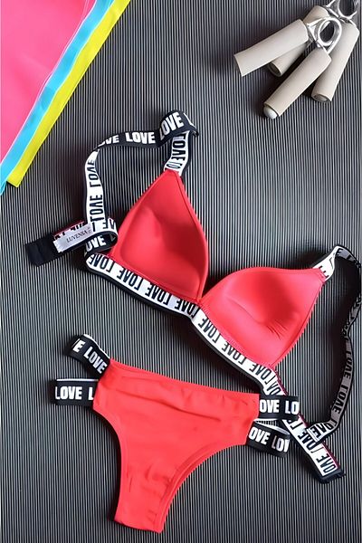 Luvensa Red Padded Rubber Strap Sports Bra Set (Bra & Panty)