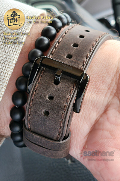 Lee Cooper Orijinal Lee Cooper Koyu Kahverengi Kadran ve Deri Kayışlı Fonksiyonlu Takvimli Erkek Kol Saati