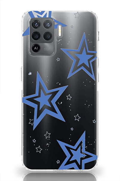 moonset Oppo Reno 5 Lite Uyumlu Yıldız Tasarımlı Baskılı Şeffaf Telefon Kılıfı
