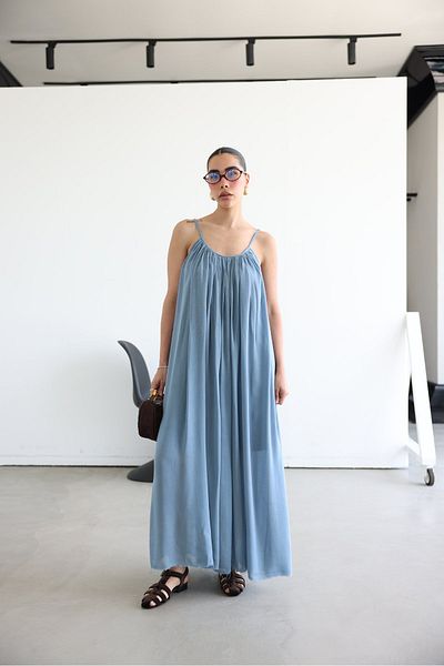 Bak'ap Rochie boemă Tril Tril de vară lungă Perry Premium Linen cu bretele reglabile