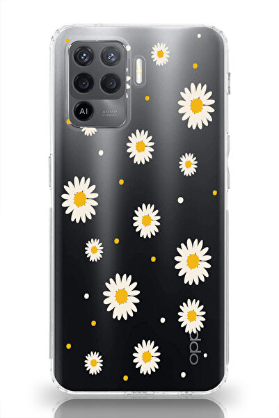 moonset Oppo Reno 5 Lite Uyumlu Papatya Tasarımlı Baskılı Şeffaf Telefon Kılıfı