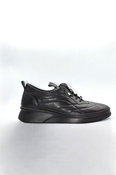 Biocomfort Women's Black Genuine Leather Smart Laced Casual Shoes