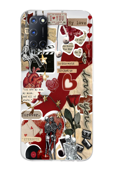 moonset Oppo A52 / A72 / A92 Uyumlu Kolaj Tasarımlı Baskılı Şeffaf Telefon Kı...