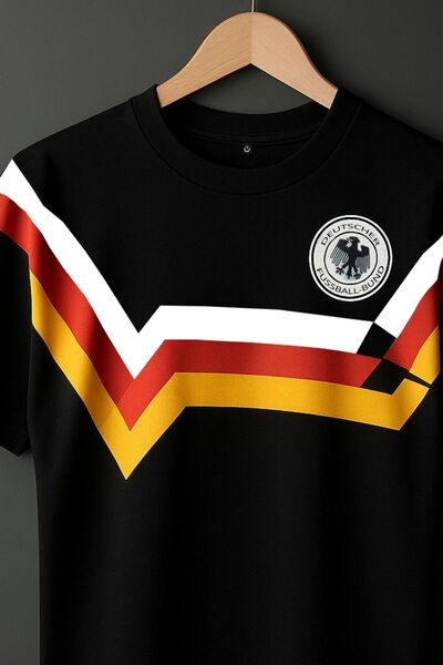Wolters Outdoors Erkek Deutschland Retro 1990 Oversize Baskılı Pamuklu Bisiklet Yaka Kısa Kollu T-shirt