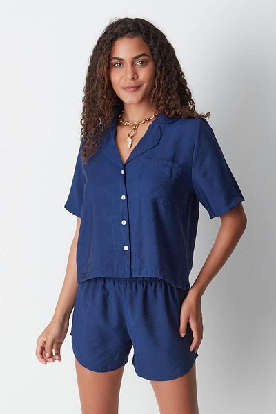 C&City Navy Blue Short Sleeve Shirt and Shorts Set - 9148