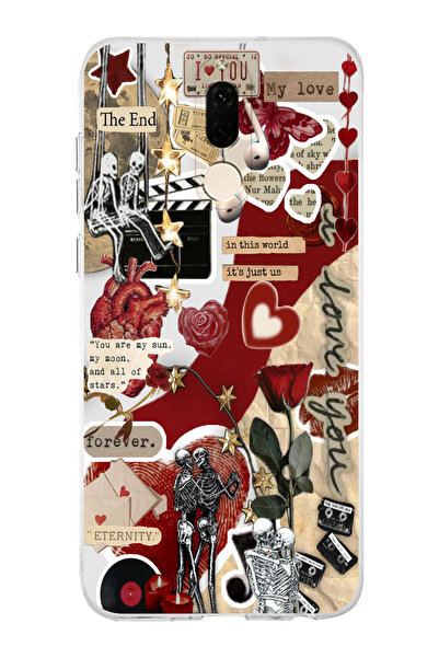 moonset Huawei Mate 10 Lite Uyumlu Kolaj Tasarımlı Baskılı Şeffaf Telefon Kılıfı