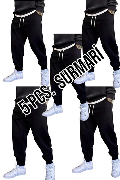 SURMARİ 5 Πακέτο Unisex κανονικό μαύρο φούτερ με ελαστικά πόδια