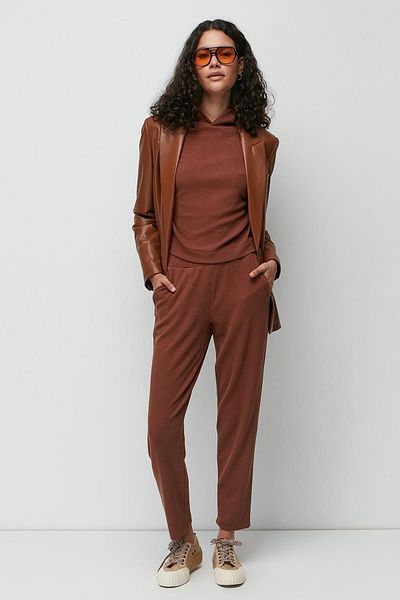 C&City Ribbed Hooded Sweatshirt Trousers Set 9131 Brown