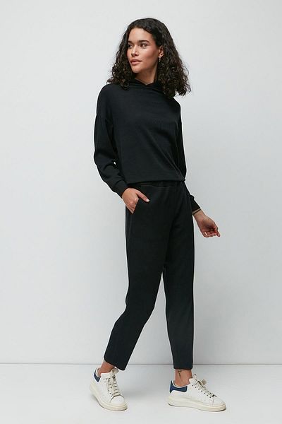 C&City Ribbed Hooded Sweatshirt Trousers Set 9131 Black