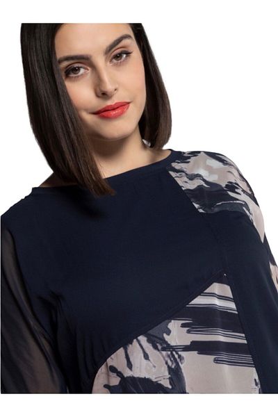 MAMAYAGA Women's Large Size Long Chiffon Sleeve Patterned Comfortable Fit Curve Stylish Blouse
