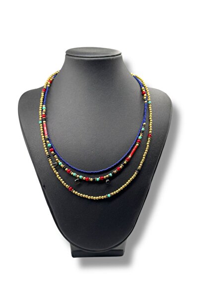 dela otantik El yaımı boncuklu çoklu otantik kolye - Çok sıralı taşlı renkli ...
