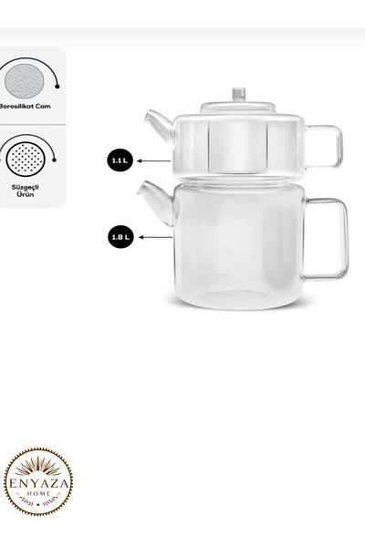 ENYAZA(2024) Borosilicate Glass Teapot Set Transparent''1100 Ml-1800 ml''
