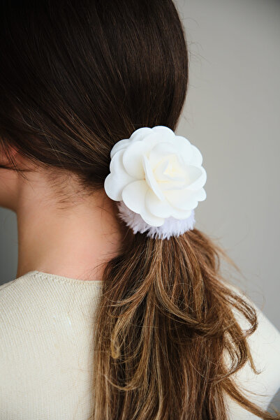 Monalisa Kadın Beyaz Gül Peluş Toka Tek Adet