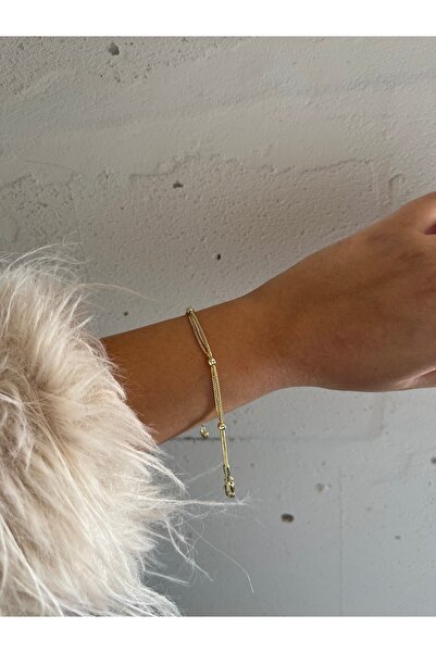 FASHİON JEWELRY Zincirli Topçuk Bileklik 14 K Altın Kaplama 18+3 Cm