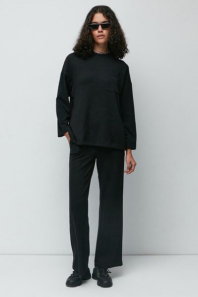 C&City Ribbed Pocket T-shirt Flared Leg Trousers Set 9132 Black