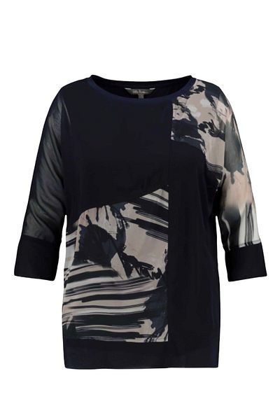 MAMAYAGA Women's Large Size Long Chiffon Sleeve Patterned Comfortable Fit Curve Stylish Blouse