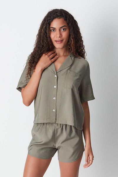 C&City 9148 Model Khaki Short Sleeve Shirt and Shorts Set
