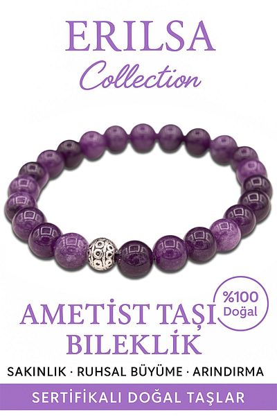 Tesbih Atölyesi Certified Aaa Real Amethyst Gemstone Bracelet India Relieves Stress and Brings Peace of Mind