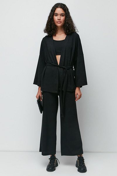 C&City Corded 3-Piece Dressing Gown Set 9130 Black