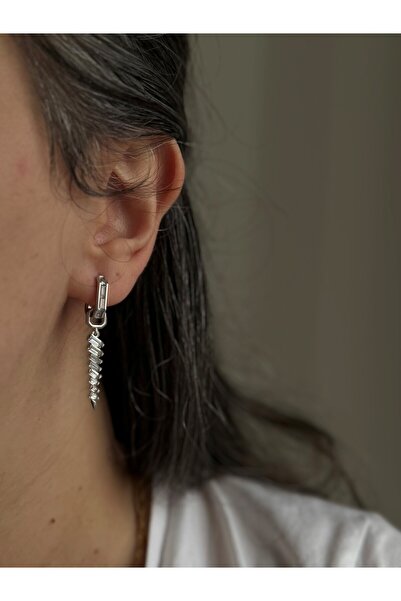 Owentis Steel Silver Broken Baguette Stone Dangle Wasilla Earrings - Does Not Tarnish -