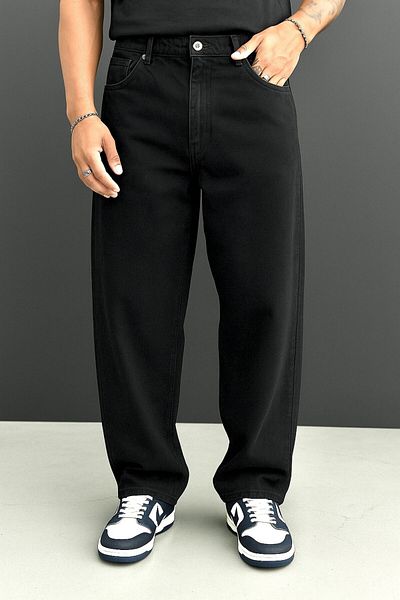 Gussi Men's Black Baggy Fit Lycra-Free Relaxed Cut Jean Trousers
