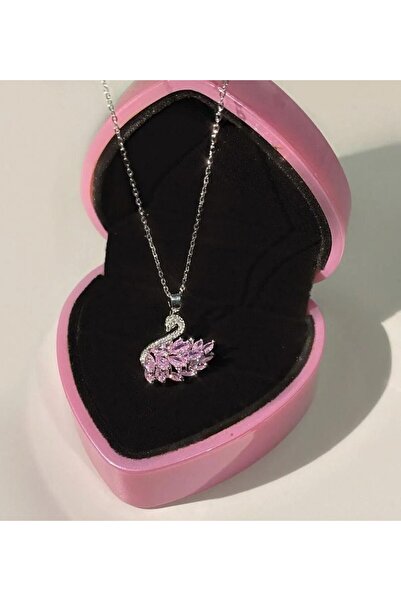 Le Manolia Accessories KARARMAZ ÇELİK PEMBE KUĞU KOLYE VE CİDDİ İLİŞKİ YÜZÜĞÜ KOLYE YÜZÜK SETİ HEDİYELİK SET ALTIN RENKTİR