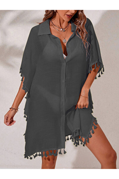 HOPLEVER Püsküllü Kenarlı Yarasa Kol Düğmeli Pareo