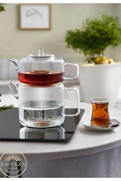 ENYAZA(2024) Borosilicate Glass Teapot Set Transparent''1100 Ml-1800 ml''