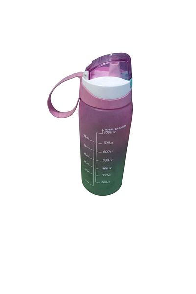 EsareModa 1 Lt Double Color Measuring Printed Water Bottle Pink