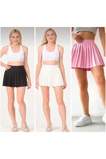 Snazzy Stop Kadın Beyaz Küloş Şort Etek Esnek Kloş Pileli Şortlu