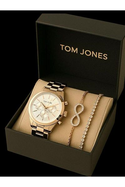 Tom Jones Women's Wristwatch - Rose Gold |   Waterway & Infinity Stone Bracelet with Gift