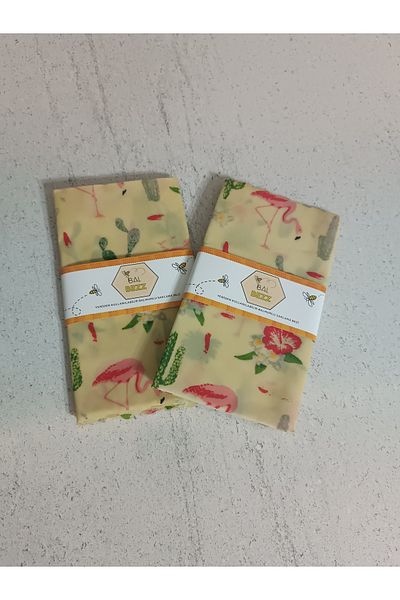 TODO HOME Balbezz Honey Waxed (Waxed) Storage Cloth Flamingo Patterned Set of 2 Pouches