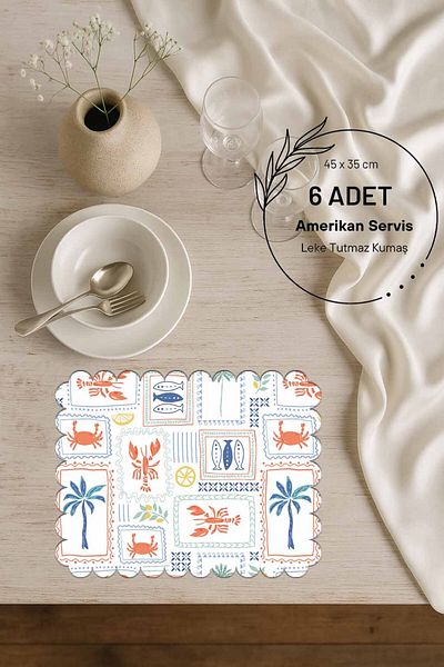 Pilloveland Laser Cut 6 Pieces of American Service - Seamless Suede Fabric - 45 X 35 cm - Coastal
