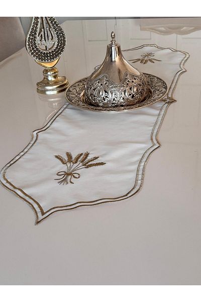 Mustgross Gold Başak Black Velvet Embroidered Runner 32*130 cm 1 Piece