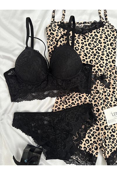 Lena Homewears Women's Lena Leopard Print Pajama Set with Underwear and Milan Shorts