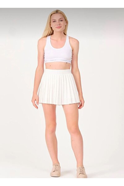 Snazzy Stop Kadın Beyaz Küloş Şort Etek Esnek Kloş Pileli Şortlu