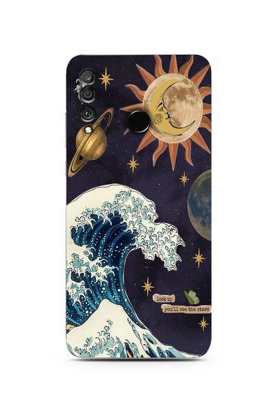 moonset Huawei P30 Lite Uyumlu Dalga ve Güneş Tasarımlı Baskılı Şeffaf Telefo...