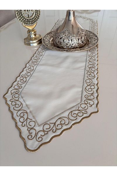 Mustgross Gold Başak Black Velvet Embroidered Runner 32*130 cm 1 Piece