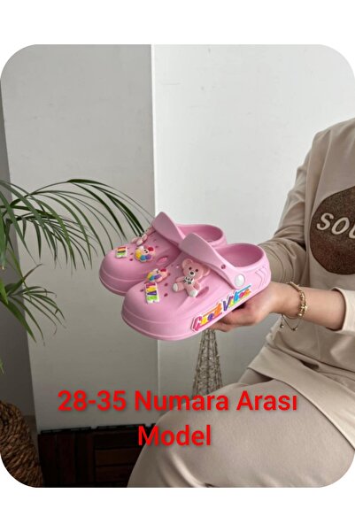 Behtah Kundura Kız Erkek Çoçuk Önü Kapalı Bahçe Havuz Günlük Sandalet Kaymaz Taban Terlik 6 Adet Süs Hediyeli