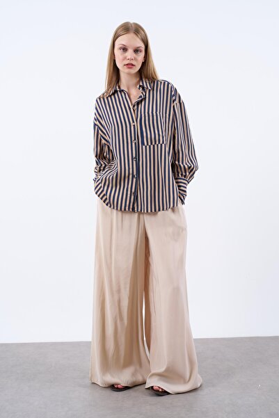 NEW JOURNAL ultra soft touch premium kalite oversize cizgili gömlek