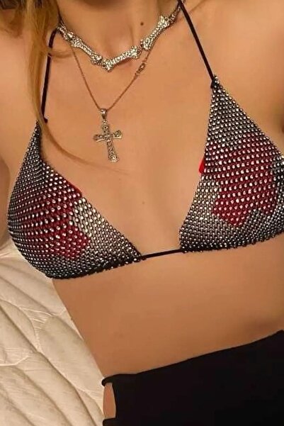 LIVOSH Triangle Shiny Stone Bralet Stylish Bikini Top