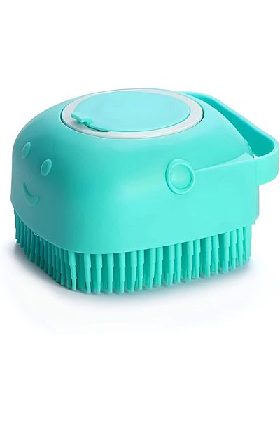 Fish & Paws Perie de spălat Fish & Paws® pentru câini și pisici, cu rezervor de șampon din silicon, Albastră.