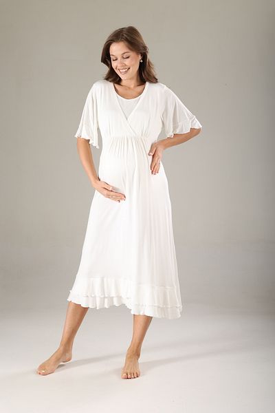 Lohussa Water Green Jacquard Textured Special Design Full Length 100% Cotton Summer Maternity Maternity Dressing Gown Nightgown Set