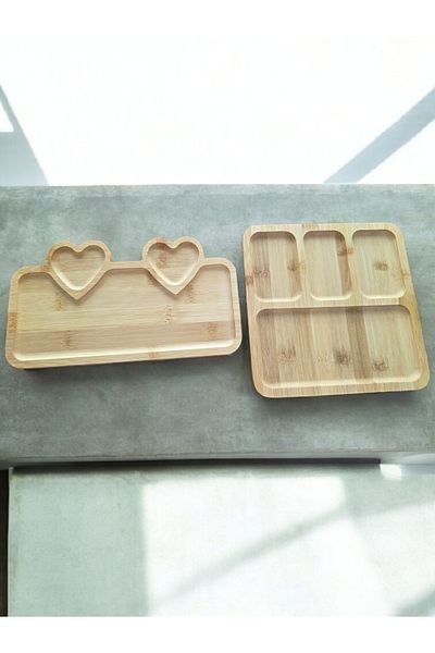 BuMeria Natural Bamboo 2-Piece Shaped Presentation Plate Set |   Different Designs