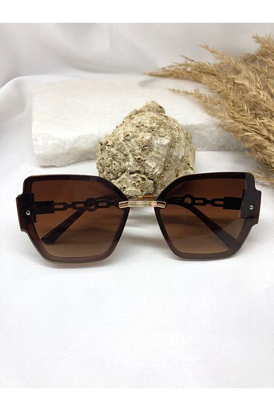 TD TRENDDURAGI Relly Gold Detailed Design Brown Women's Sunglasses