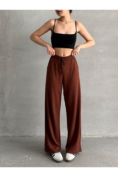 BEJNA Braune Modal-Jogginghose mit weitem Bein für Damen