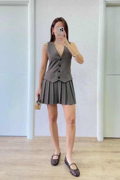 İndigo Park Yelekli Mini Elbise- Bordo