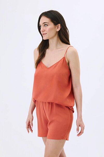 C&City Viscose Pajama Set with Rope Strap Shorts 9155 Cinnamon