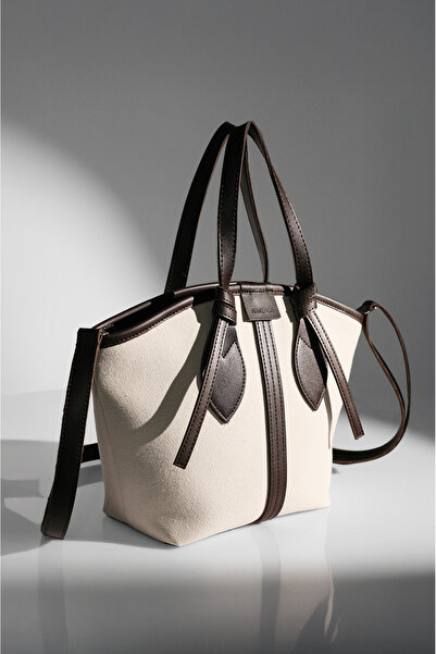 Rimense Women's Bitter Brown Linen Lined Zippered Hand and Shoulder Bag